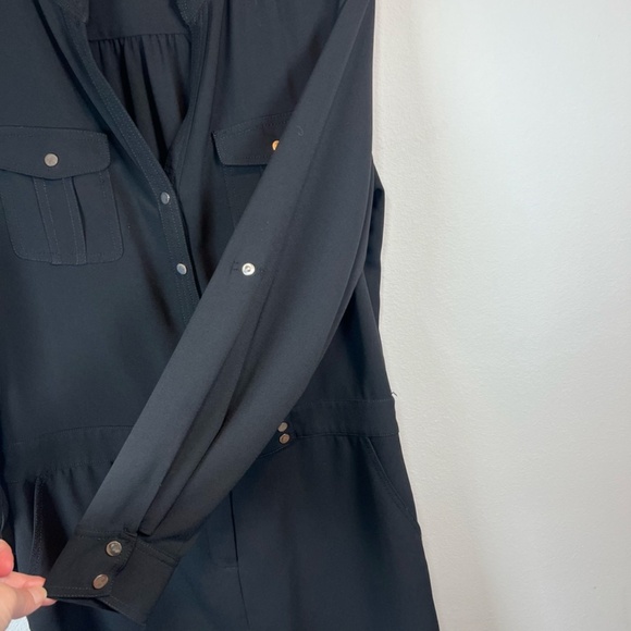 Cache Women's Mini Shirt Dress Black  Roll Tab Long Button Front V-Neck  Size 10 - Picture 7 of 16